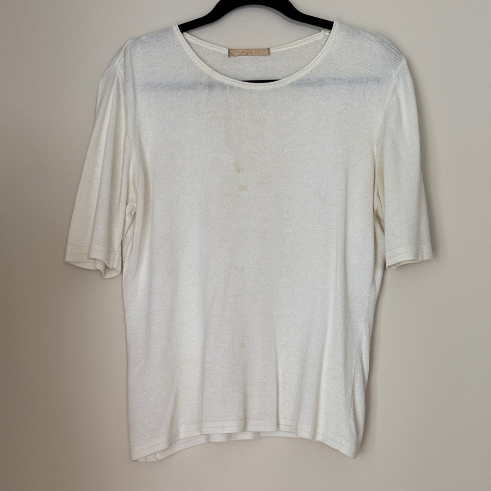 Studio 121 Women's Crème Crewneck Short Sleeve Sweater Size L